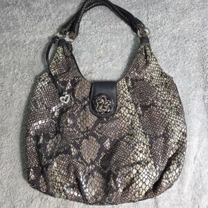 Brighton Hobo Shoulder Bag Snakeskin Print Braided Strap Womens Large PRISTINE